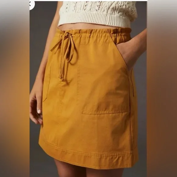 Anthropologie Mustard Drawstring Pocket Skirt - Women size L nwot - Picture 4 of 10